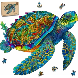 MYS AURORA Unique Wooden Jigsaw Puzzles - Ocean Turtle, 500 PCs Royal Size 16.9" X 20.7", Animal Shaped Wood Puzzle, Bea
