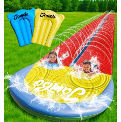JAMBO 24 Ft Xl Slip Splash And Slide With Inflatable Crash Pad (Double Lane, 24Ft Xl Slide), Heavy Duty Water Slide Spla