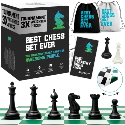 CHESS GEEKS Best Chess Set Ever 3X Triple Weighted Tournament Size Chess Board Set (4" King) Large Staunton Modern Pieces, 20X20 Big