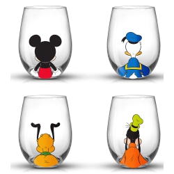 JOYJOLT Disney Mickey Mouse Squad Collection Tumblers. 15OZ Stemless Wine Glasses Set Of 4 Stemless Drinking Glasses. Di