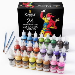 CASTLE ART SUPPLIES 3D Fabric Paint Set | 24 Quality Vibrant Colors In 29Ml Bottles | for Artists; for Crafters; for Fun