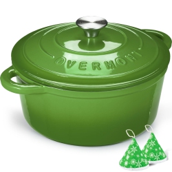OVERMONT Enameled Cast Iron Dutch Oven - 7Qt Cookware With Cookbook Cotton Heat-Resistant Caps - Heavy-Duty Enamel Pot W