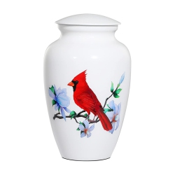 ICOKEE Adult Urn for Human Ashes Cardinal Cremation Urn, White Funeral Urn, Decorative Urn, Burial Urn, Large Memor In Red