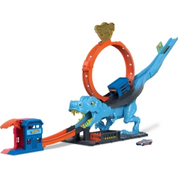 HOT WHEELS City Track Set With 1 Toy Car, Race Through A Giant Loop to Defeat A Big Dinosaur, T-Rex Loop Stunt And Race