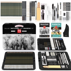KALOUR Sketching Drawing Kit(72 Pieces) - Three Color Drawing Book And Sketch Pad - Premium Graphite, Charcoal, Pastel And