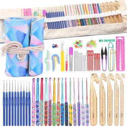 LUNARM 115-Piece Crochet Set, Crochet Kit Plus Large Eye Sewing Needles And Other Crochet Accessories Tools, Ergonomic Handle C