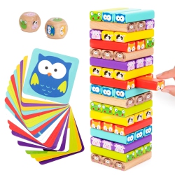 NENE TOYS 4-In-1 Wooden Tumble Tower Game With Animals & Colors - Educational Family Board Game for Kids Ages 3-9 - Crea