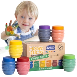 HONEYSTICKS Non Toxic Finger Paint (6 Bright Colours), Washable From Skin, Safe Finger Painting for Toddlers, Kids Ages