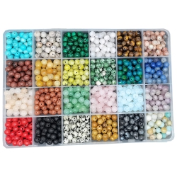 YEPHAC 1200PCs 6MM Natural & Synthetic Round Stone Beads Gemstone Beading Loose Gemstone Hole Size 1MM Diy Smooth Beads for Bra