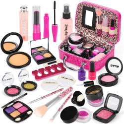 SANLEBI Kids Pretend Makeup Kit for Girl - Pretend Play Beauty Set With Cosmetics Bag Fake Makeup Princess Toys for Little Girls