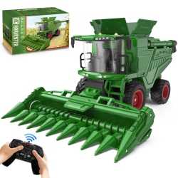 NOKA Remote Control Tractor - 1:24 Scale Rc Combine Harvester Toy With Corn Head - Farm Truck Toys Vehicle With 2 In Green