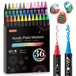 SHUTTLE ART 36 Colors Dual Tip Acrylic Paint Markers, Dot Tip And Fine Tip Acrylic Paint Pens for Rock Painting, Ceramic