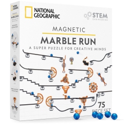 BLUE MARBLE National Geographic Magnetic Marble Run - 75-Piece Stem Building Set for Kids & Adults With Magnetic Track & Trick Piece