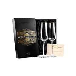 GLASSIQUE CADEAU Rim Champagne Gift Glasses | Set Of 2 | Crystal Square Toasting Flutes for Bride And Groom, Wedding, Anniversary, B In Gold