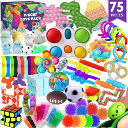 STASHABLES 75 PCs Fidget Toys Kids Pack - Pinata Stuffers, Party Favors, Classroom Stress Relief Prizes - Treasure Chest Goody Bag