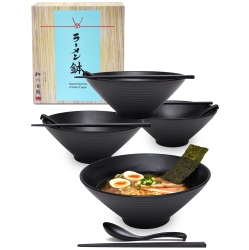 APEX S.K. Ramen Bowls Set Of 4 | 1700 Milliliters Large Japanese Ramen Noodle Soup Bowl Set With Chopsticks And Spoon, M