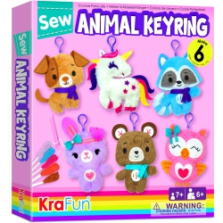 KRAFUN Unicorn Sewing Keyring Kit for Kids Age 7 8 9 10 11 12 Learn Art & Craft, Includes 6 Stuffed Animal Bear, Dog, Ra