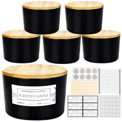 CONNOO 24OZ Glass Candle Jars 6 Pack, Multi-Wick Wide Mouth Empty Bulk Candle Containers for Making Candles With A In Black