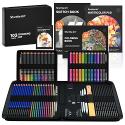 SHUTTLE ART Drawing Kit, 103 Pack Drawing Pencils Set, Sketching And Drawing Art Set With Colored Pencils, Sketch And Gr