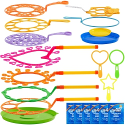 JOYIN 21" Giant Bubble Wands Set With Tray, Bulk for Kids, Summer, Outdoor Play & Birthday Party, 6 PCs Bubble Solution