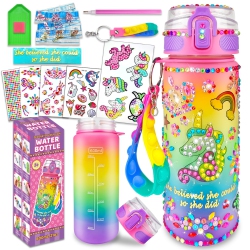OUKER Decorate Your Own Water Bottle Craft Kit for Girls 5-12 Years Old - Unicorn Toys, Arts And Crafts Gift Ideas for Kids Bi