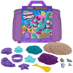 KINETIC SAND Kinetic, Mermaid Palace Playset With 2.06Lbs Play (Neon Purple, Shimmer Teal & Beach), Tools & Folding Box