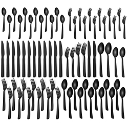 YOEHKA 60 Pieces Silverware Set, Premium Stainless Steel Flatware Set for 12, Mirror Polished Tableware Cutlery Set In Black