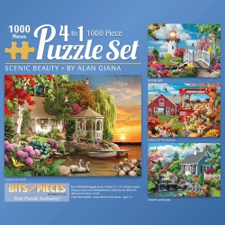 BITS AND PIECES - 4-In-1 Multi-Pack - 1000 Piece Jigsaw Puzzles for Adults-Each Measures 20" X 27" (51X 69Cm)-Scenic Bea