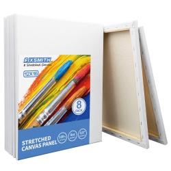 FIXSMITH Stretched Blank Canvas - 12 X 16 Inch, Bulk Pack Of 8, Primed, 100% Cotton, 5/8 Inch Profile Of Super Val In White