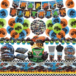 MAMESO 191 PCs Trucks Birthday Party Supplies for 10 Guests, Includes Happy Birthday Banner, Cake & Cupcake Toppers, Balloons