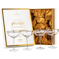 GLASSIQUE CADEAU Small 5 OZ Octagonal Prestige Coupe Glasses With Rims for Cocktails And Champagne | Set Of 4 | Crystal Angled Long In Gold