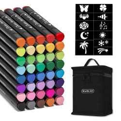 SHUTTLE ART Fabric Markers Pens, 40 Colors Dual Tip Fabric Markers Permanent No Bleed Markers for T-Shirts Sneakers, Non