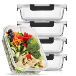 JOYJOLT Glass Food Storage Containers With Lids. 5 Pack Glass Meal Prep Containers Reusable 35OZ Single Compartment Airt