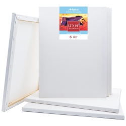 ARTECHO 12"x16" Stretched Canvas Blank 6 Pack, Primed 100% Cotton, for Painting, Acrylic Pouring, Oil Paint & Art In White