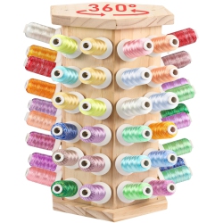 NEWELE Hexagon Wooden Thread Holder Stand, 72-Spools Embroidery Thread Organizer, Smooth Wood Thread Racks for Spools Of Thread