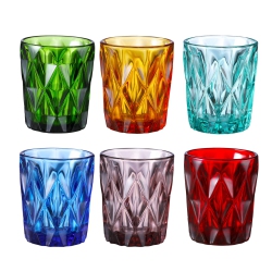 GALA HOUSEWARE Diamond Etched Glass Tumblers, Set Of 6 With 9 OZ Volume, Multi Colors, Lead Free And Dishwasher Safe, Pe