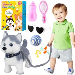 MARSJOY Husky Walking Dog Toy Musical Singing Dancing Plush Interactive Dog Walk Along Toy Puppy With Leash Dog Robot Pl