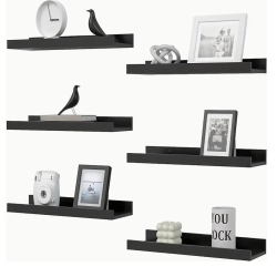 BOLDDECO 6PCs Maple Wood Wall Shelf Set – U-Shaped Floating Shelves, Anti-Drop, Heavy Duty Rustic Modern Storage for Bathroom, Bedroom/black