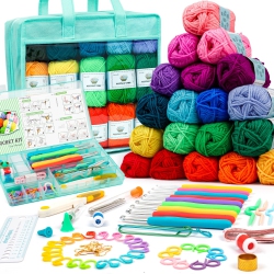 INSCRAFT Crochet Yarn Kit for Beginners Adults And Kids, Includes 1650 Yards 30 Colors Acrylic Skeins, User Manual, Hook