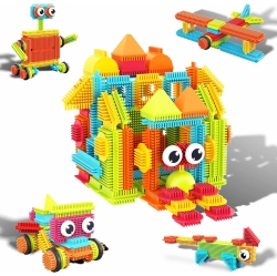 PICASSOTILES 120 Piece Hedgehog Interlocking Building Blocks Tiles Construction Toy Set Brush Learning Playset Steam Tod