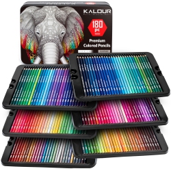 KALOUR 180 Colored Pencil Set for Adults Artists Kids- 3.3MM Rich Pigment Soft Core -12 Metallic Pencil - Wax-Based - Id