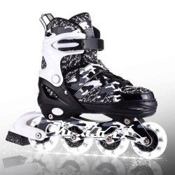 KUXUAN SKATES Boys Camo & Silver Adjustable Inline Skates With Light Up Wheels, Fun Illuminating Skates for Kids G In Black