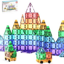 PICASSOTILES 120 Pieces Magnetic Tiles Building Blocks Mini Size Diamond Series Magnet Toys Travel Size On-The-Go Constr