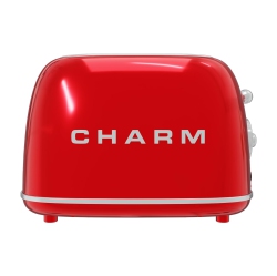 CHARM - 2 Slice Toaster for Bagels And Thick Bread - Vintage Toaster With Defrost Technology, 6 Browning Levels And In Red