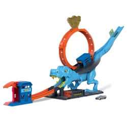 HOT WHEELS City Track Set With 1 Toy Car, Race Through A Giant Loop to Defeat A Big Dinosaur, T-Rex Loop Stunt And Race