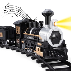 LUCKY DOUG Electric Train Set for Kids, Battery-Powered Train Toys With Sounds Include Locomotive Engine, 4 Cars And 10