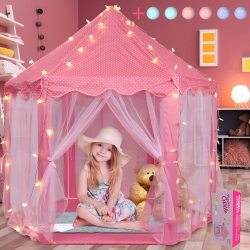 VOLSCITY Princess Tent for Girls, Kids Castle Play Tent With Led Star Lights, Large Playhouse Girl Toy Gifts Age 3+, Indoor
