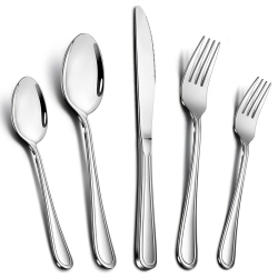 E-FAR 40-Piece Silverware Set, Stainless Steel Modern Flatware Cutlery Set Service for 8, Tableware Includes Dinner Fork