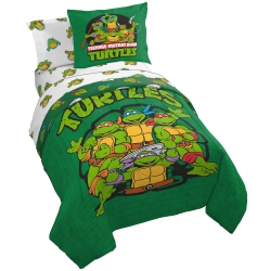 JAY FRANCO Nickelodeon Teenage Mutant Ninja Turtles Bricks 7 Piece Bed Set-Includes Reversible Comforter & Sheet S In Green