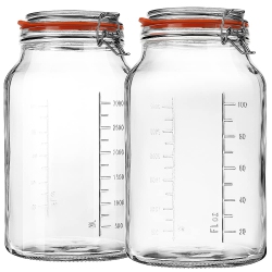 QIANFENIE Super Wide-Mouth 1 Gallon Glass Jars With Hinged Lids, 4100 Ml Leak-Proof Large Mason Jars With Lids And 2 Measurement M